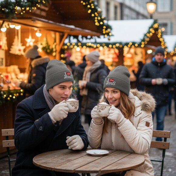 I Love Jesus Winter Hat Embroidered Skull Beanie Cap – Warm Lined, Gray, NWT - Picture 2 of 2